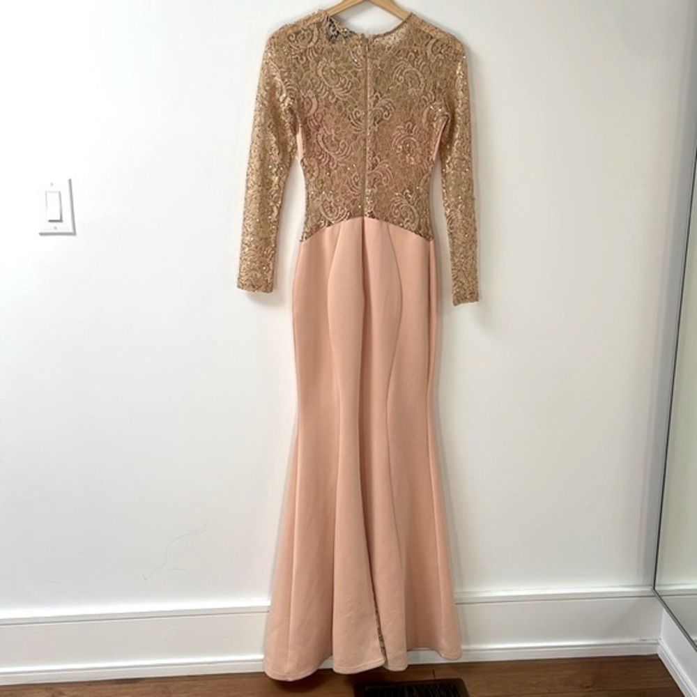 Lipsy maxi bodycon longsleeve lace sequins mermaid dress cream rose gold sz 4 - Picture 7 of 15